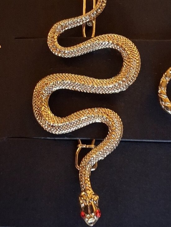 2 France Luxe L. Erickson Gold Slither Snake (Serpent) Tige Boule Barrettes main image 2